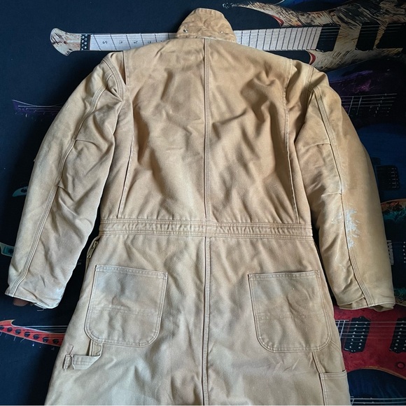 Vintage 80s Carhartt Tan Slightly Distressed Coverals W/Corduroy Collar 46 Short - Picture 6 of 16